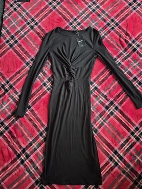 Forever 21 Black Long-Sleeve Twist-Knot Midi Dress